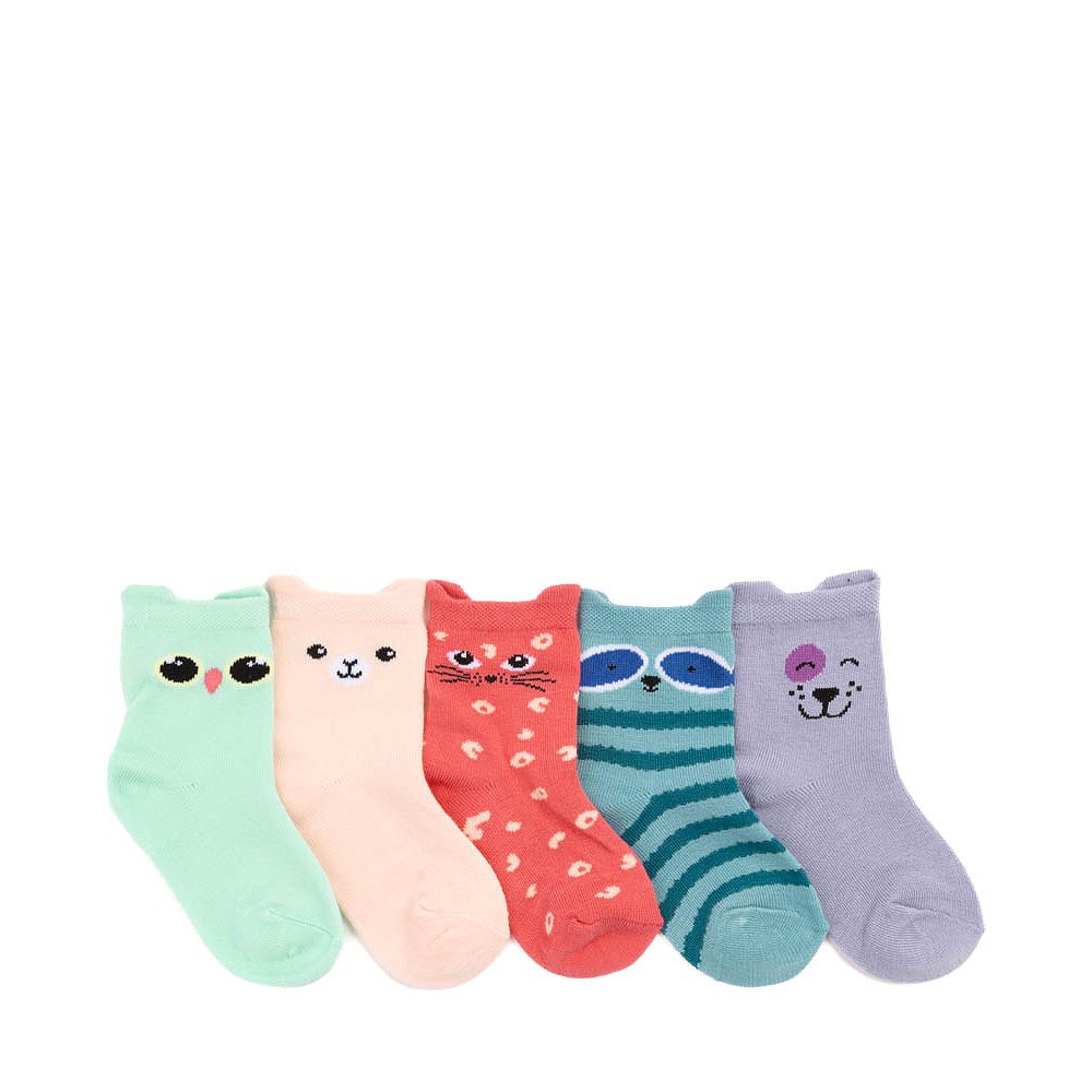 Animal Tab Quarter Socks 5 Pack - Toddler - Multicolor