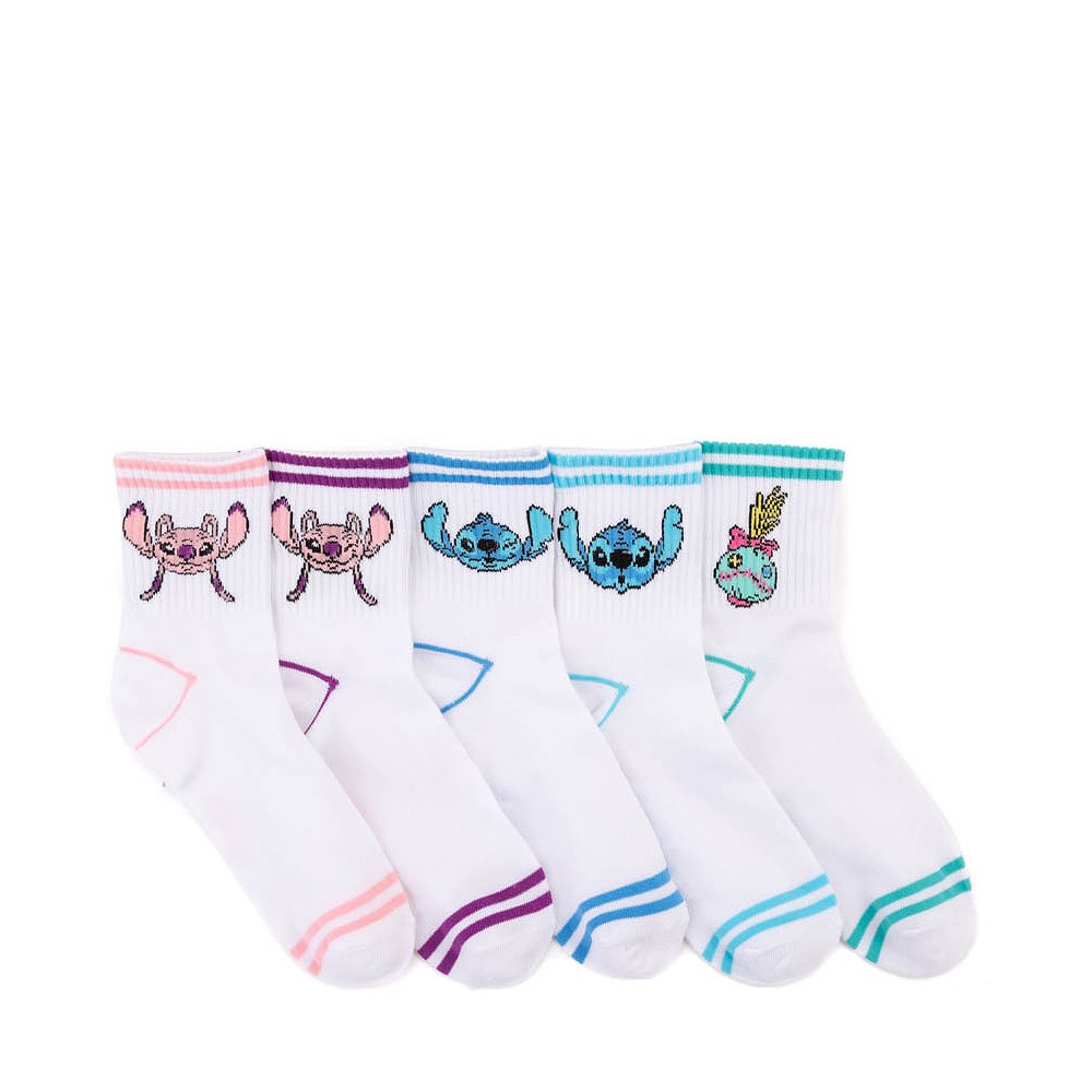 Disney Lilo & Stitch Friends Quarter Socks 5 Pack - Big Kid - White / Multicolor