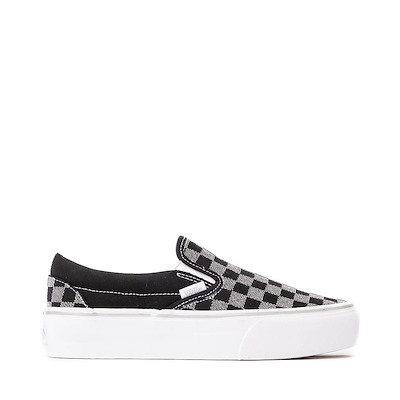 Main view of Vans Classic Slip-On Checkerboard Platform Skate Shoe - Black / Silver