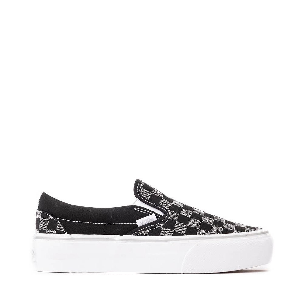 Vans Classic Slip-On Checkerboard Platform Skate Shoe - Black / Silver