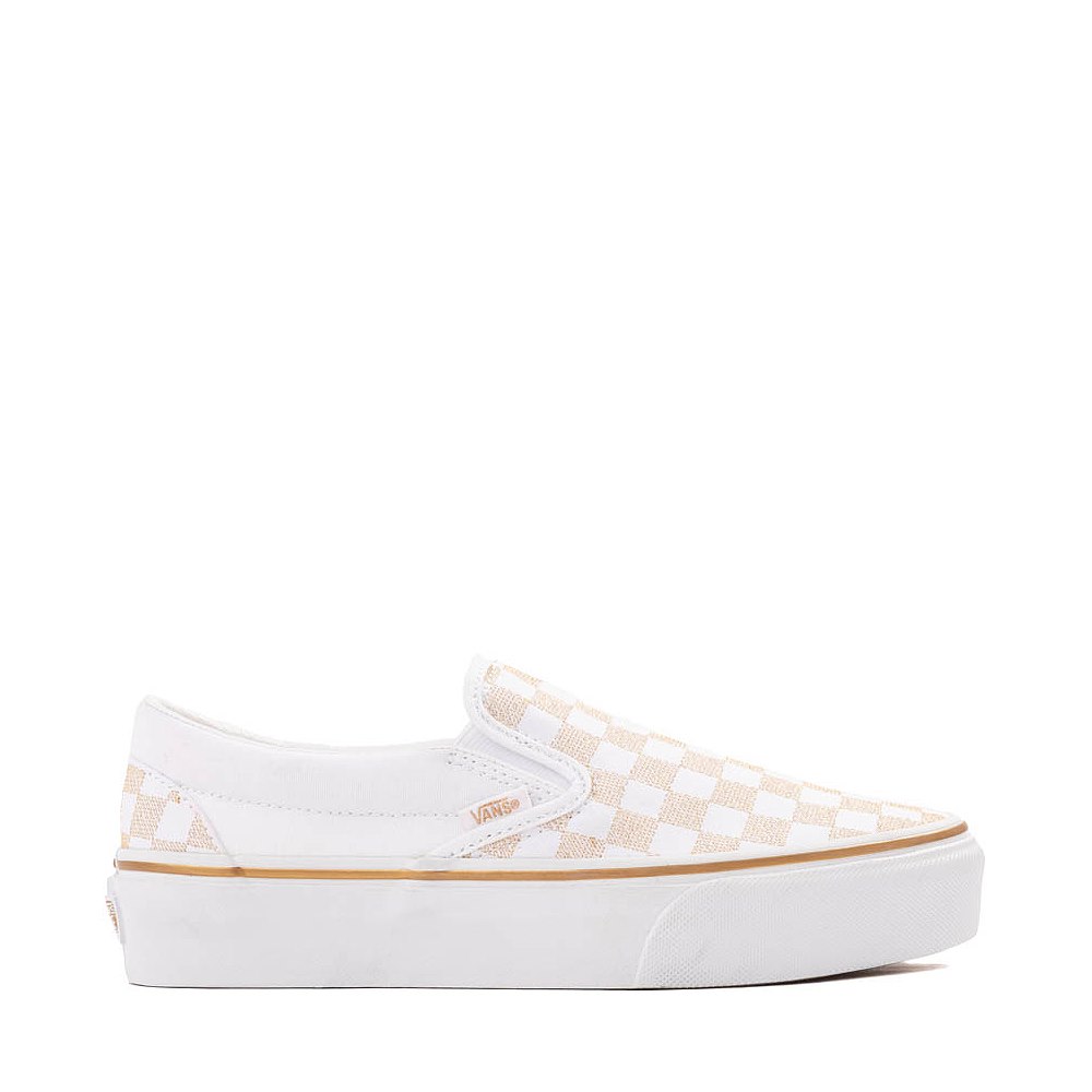 Vans Classic Slip-On Stackform Checkerboard Skate Shoe - White / Walnut