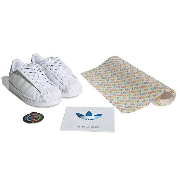alternate view adidas Superstar LED Lights Comfort Closure Elastic Laces Athletic Shoe - Little Kid - White / White / WhiteALT1D