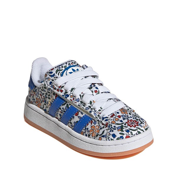 alternate view adidas x Liberty London Campus '00s Comfort Closure Elastic Laces Athletic Shoe - Little Kid - Blue / Multicolor / Off WhiteALT5