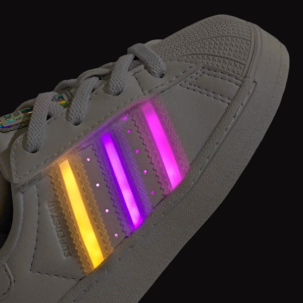 alternate view adidas Superstar LED Lights Comfort Closure Elastic Laces Athletic Shoe - Baby / Toddler - White / White / WhiteALT5B