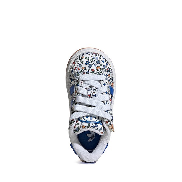 alternate view adidas x Liberty London Campus '00s Comfort Closure Elastic Laces Athletic Shoe - Baby / Toddler - Blue / Multicolor / Off WhiteALT2