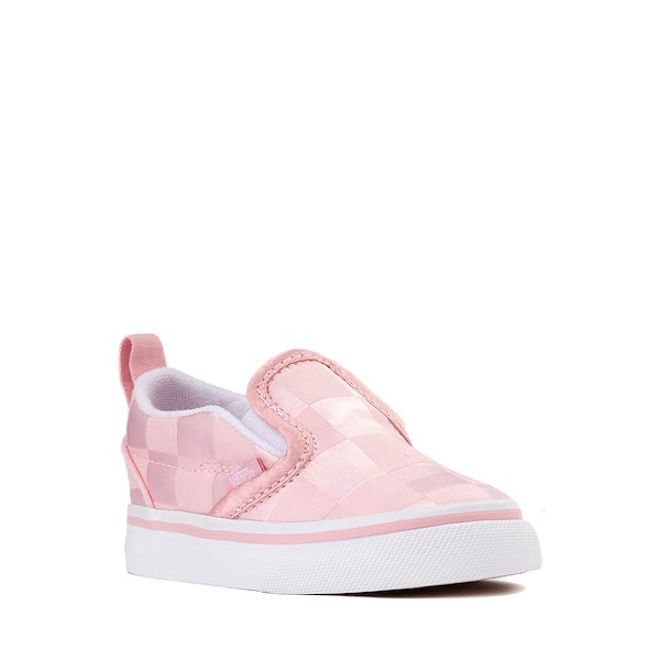 alternate view Vans Slip-On V Checkerboard Satin Skate Shoe - Baby / Toddler - PinkALT5