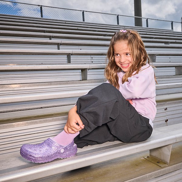 alternate view Crocs Classic Lined Chunky Glitter Clog - Little Kid / Big Kid - Purple MoonALT1B