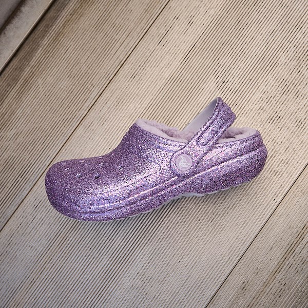 alternate view Crocs Classic Lined Chunky Glitter Clog - Little Kid / Big Kid - Purple MoonHERO