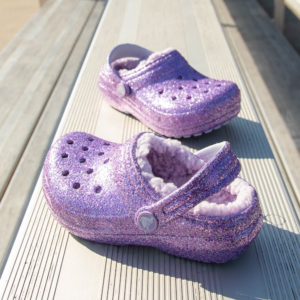 alternate view Crocs Classic Lined Chunky Glitter Clog - Baby / Toddler - Purple MoonHERO