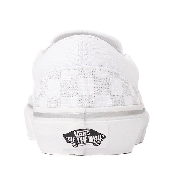 alternate view Vans Classic Slip-On Checkerboard Skate Shoe - Little Kid - True White / SilverALT4