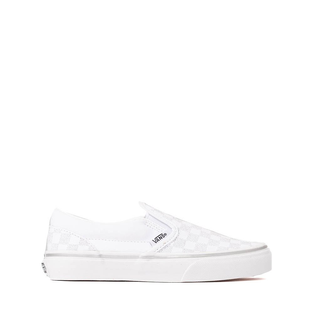 Vans Classic Slip-On Checkerboard Skate Shoe - Little Kid - True White / Silver