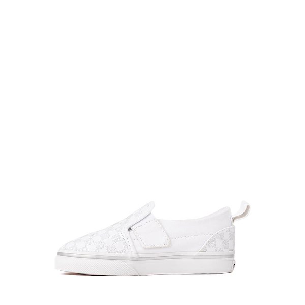 alternate view Vans Classic Slip-On V Checkerboard Skate Shoe - Baby / Toddler - True White / SilverALT1