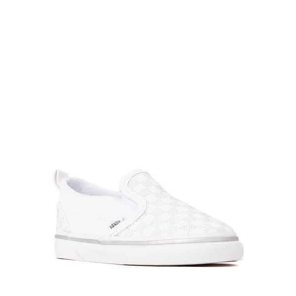 alternate view Vans Classic Slip-On V Checkerboard Skate Shoe - Baby / Toddler - True White / SilverALT5