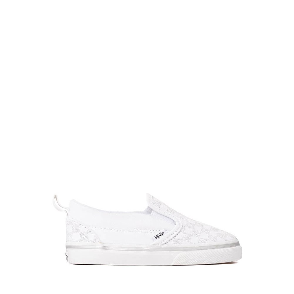 Vans Classic Slip-On V Checkerboard Skate Shoe - Baby / Toddler - True White / Silver