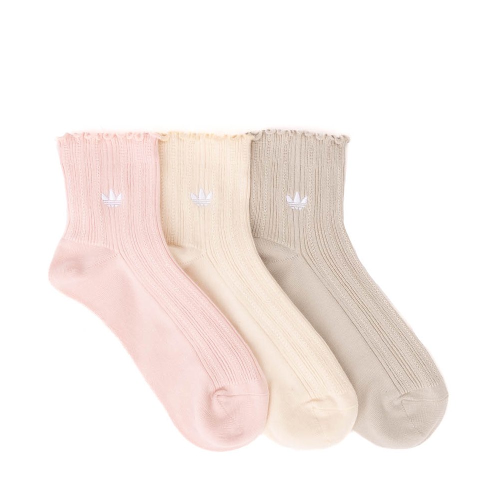 Womens Ruffle Top Quarter Socks 3 Pack - Neutrals