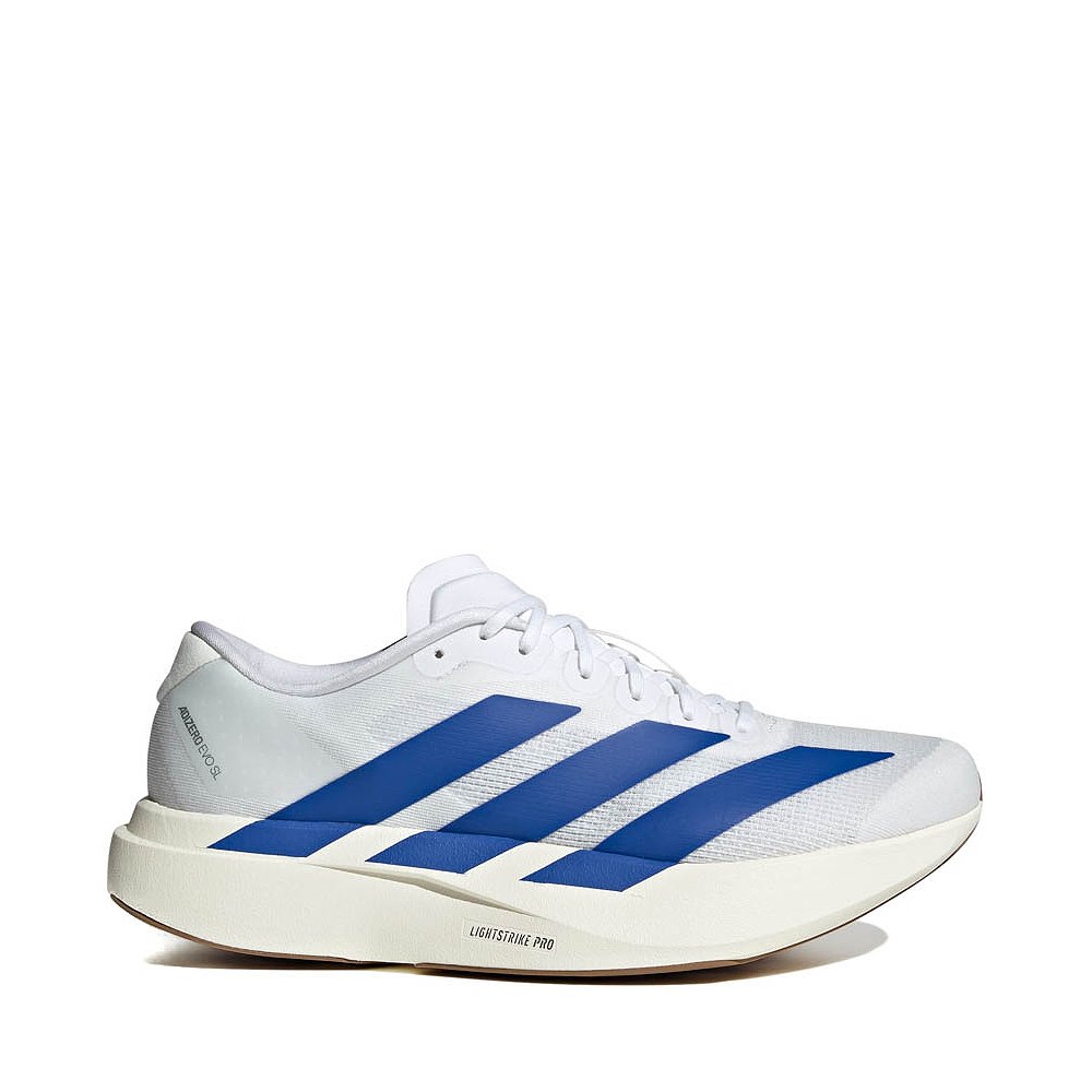 Mens adidas Adizero EVO SL Athletic Shoe - White / Team Royal Blue / Pure Ruby