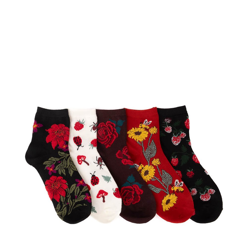 Womens Chenille Floral Quarter Socks 5 Pack - Multicolor