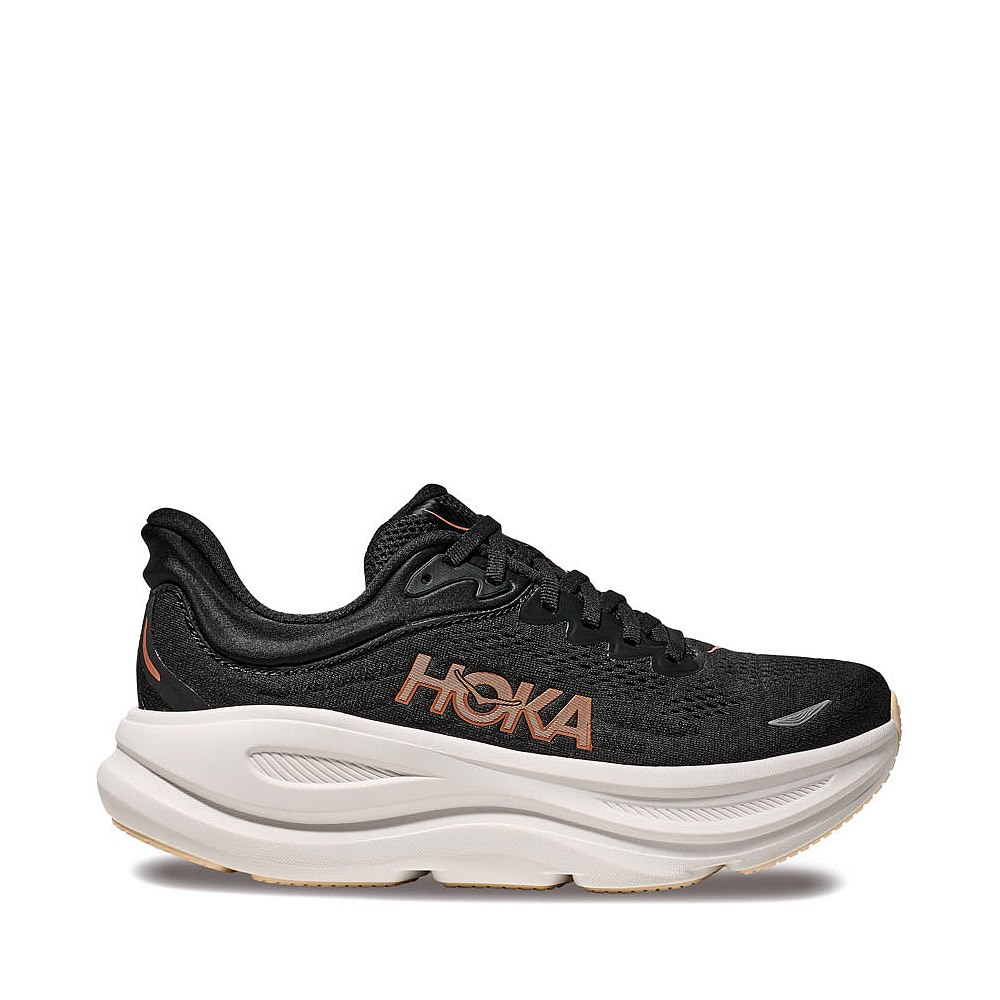 Womens HOKA Bondi 9 Running Shoe - Black / Rose Gold