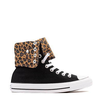 Womens Converse Chuck Taylor All Star Fold-Over High-Top Sneaker - Black / Leopard