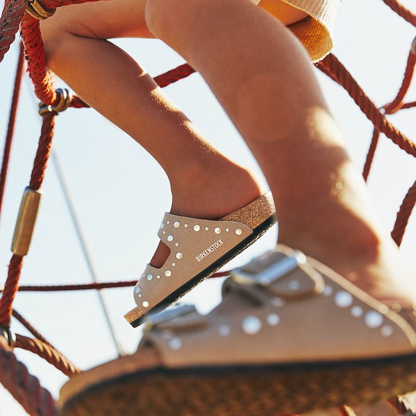 alternate view Birkenstock Arizona Rivets Slide Sandal - Little Kid / Big Kid - Gray TaupeALT1C