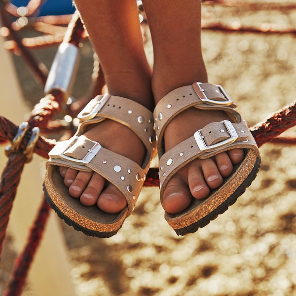 alternate view Birkenstock Arizona Rivets Slide Sandal - Little Kid / Big Kid - Gray TaupeALT1C2
