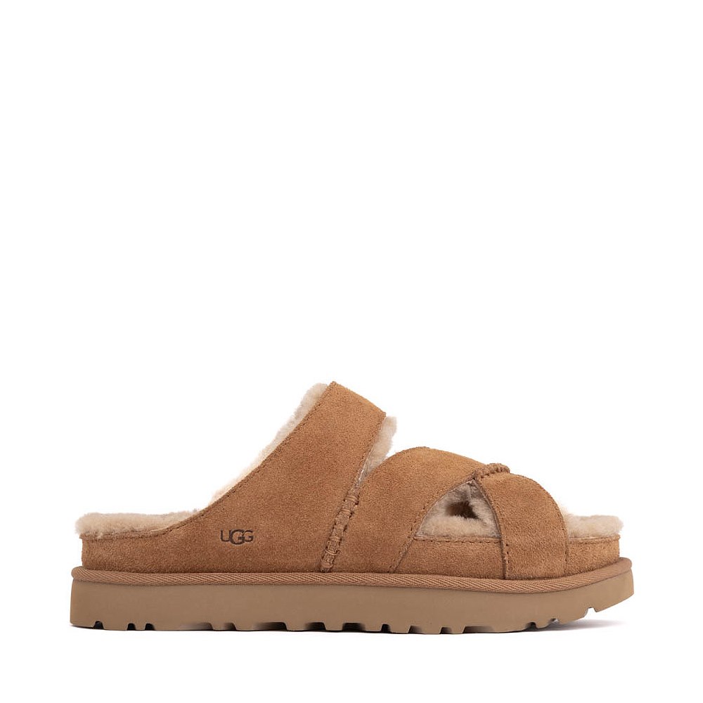 Womens UGG&reg; Greenport Cross Strap Slide Sandal - Chestnut