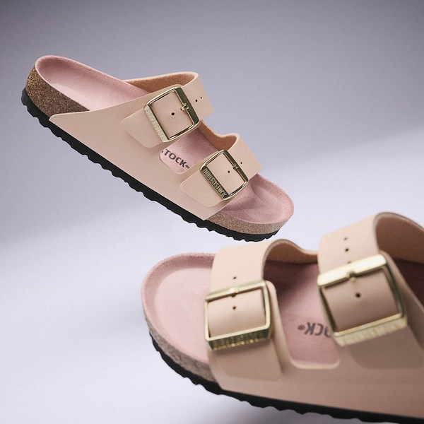 alternate view Womens Birkenstock Arizona Slide Sandal - Triples New Beige / Pink ClayHERO