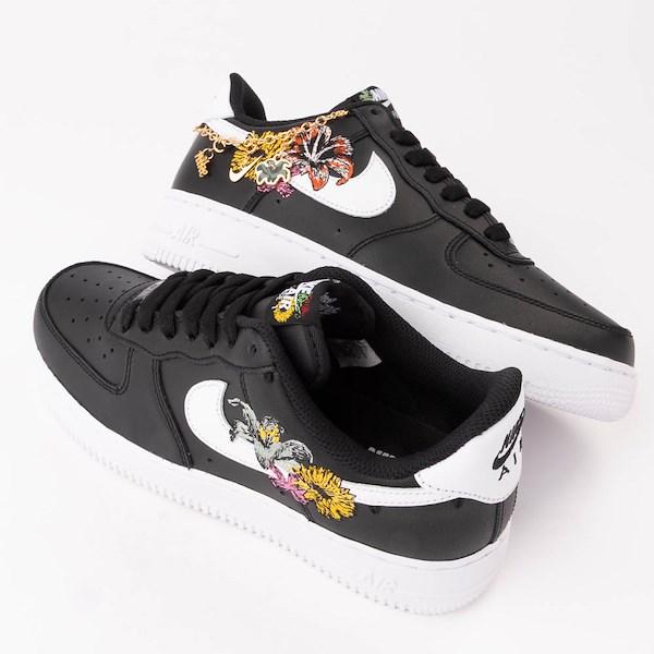 alternate view Womens Nike Air Force 1 '07 Premium Flowers Athletic Shoe - Black / Metallic Gold / White / WhiteHERO
