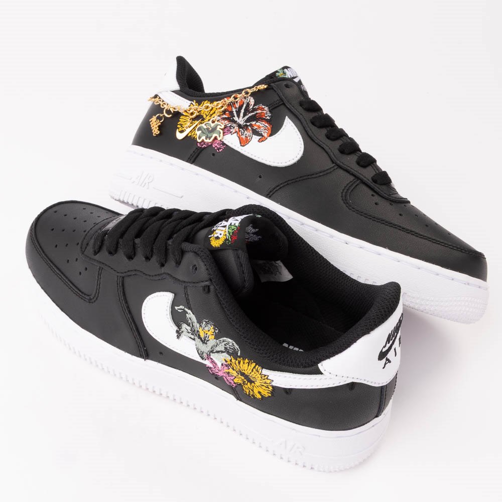 Womens Nike Air Force 1 '07 Premium Flowers Athletic Shoe - Black / Metallic Gold / White / White
