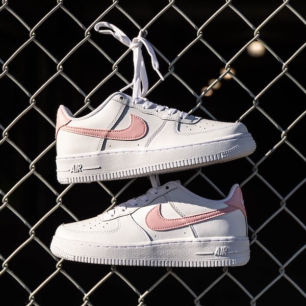 alternate view Nike Air Force 1 Low Athletic Shoe - Big Kid - White / White / Medium Soft PinkHERO