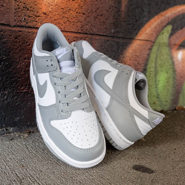 alternate view Nike Dunk Low Athletic Shoe - Big Kid - White / White / Light Smoke GreyHERO