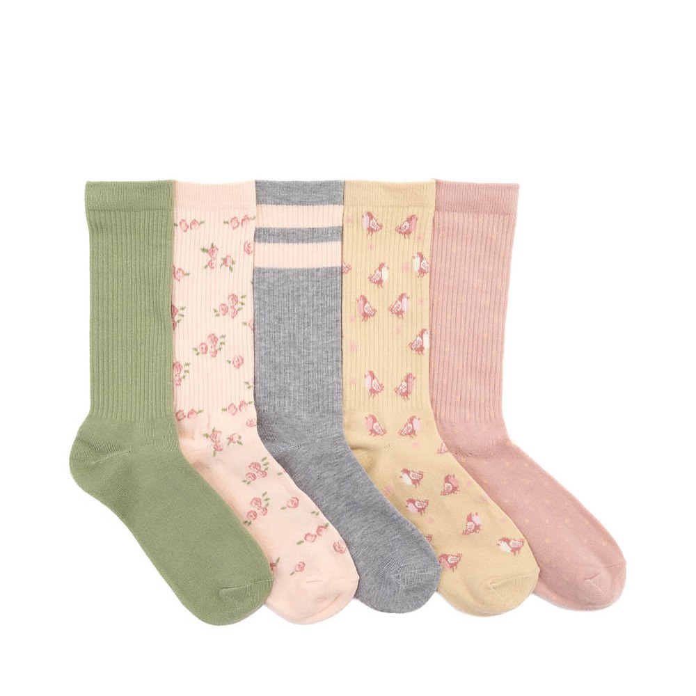 Ditsy Flower Birdie Crew Socks 5 Pack - Big Kid - Multicolor
