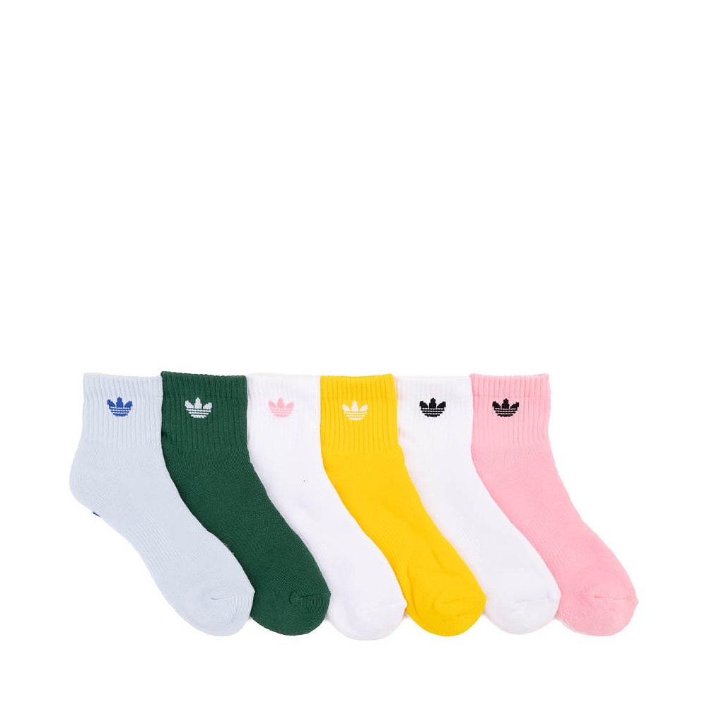 adidas Originals Trefoil 2.0 Quarter Socks 6 Pack - Big Kid - Collegiate Green / Crystal Sky / Light Pink