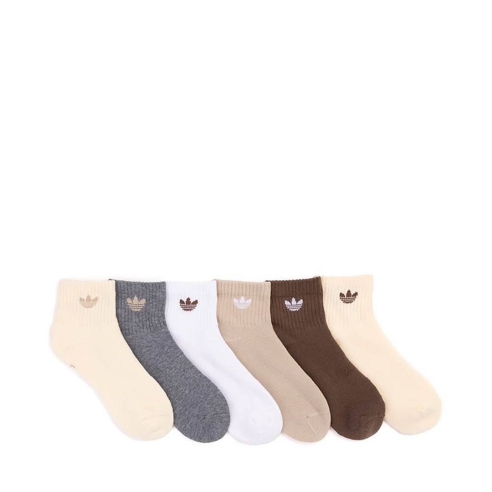 adidas Originals Trefoil 2.0 Quarter Socks 6 Pack - Big Kid - Beige / Wonder White / Magic Earth