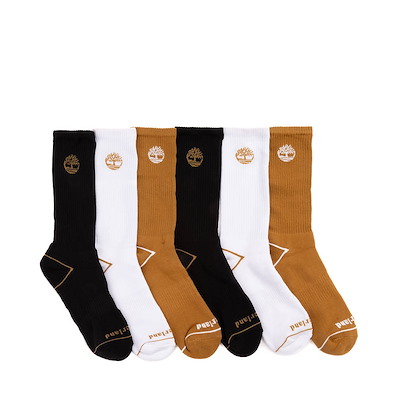 Main view of Mens Timberland Retro Tree Crew Socks 6 Pack - Black / White / Wheat