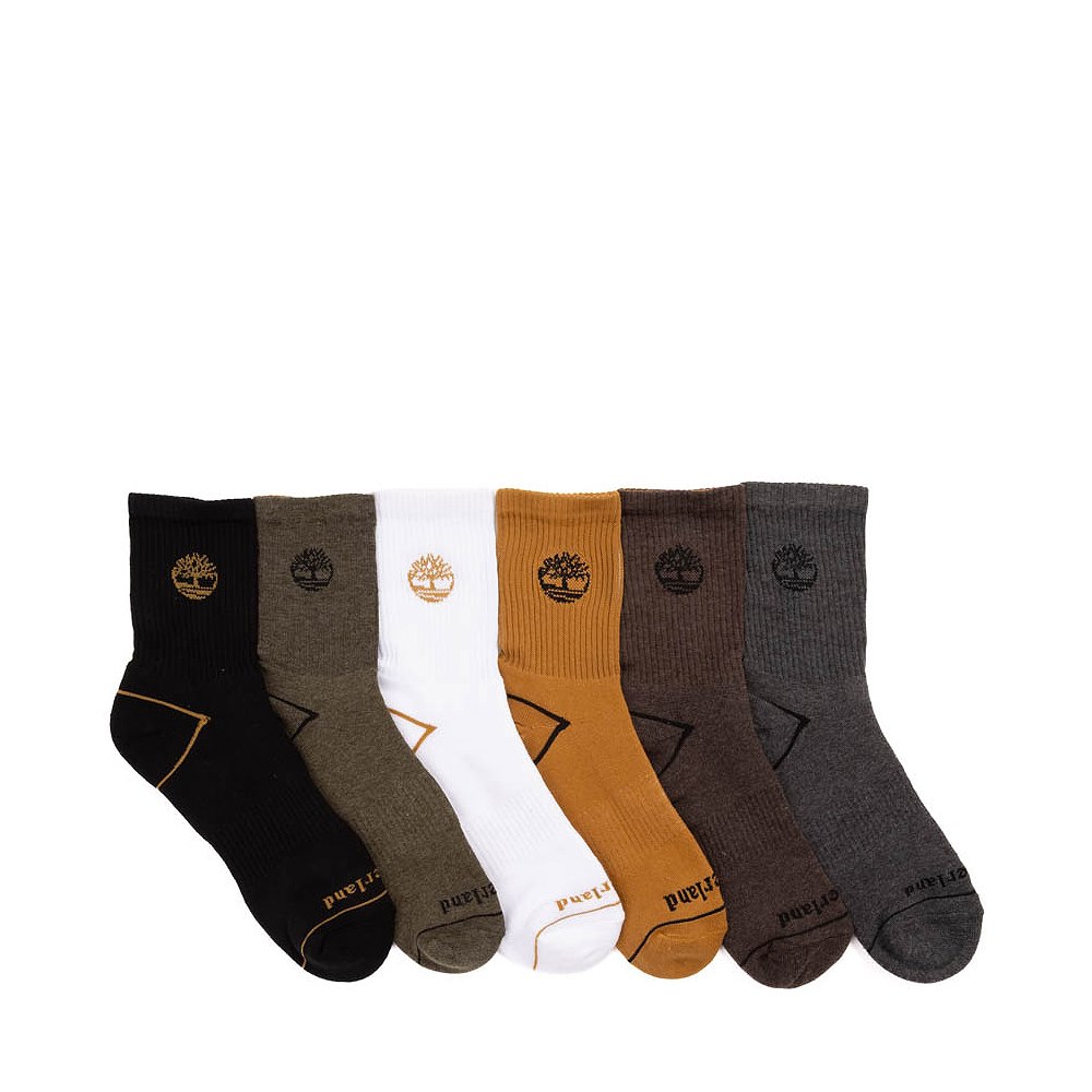 Mens Timberland High Quarter Socks 6 Pack - Black / White / Wheat / Olive