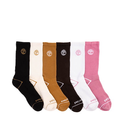 Main view of Womens Timberland Retro Tree Crew Socks 6 Pack - Black / White / Wheat / Beige / Pink
