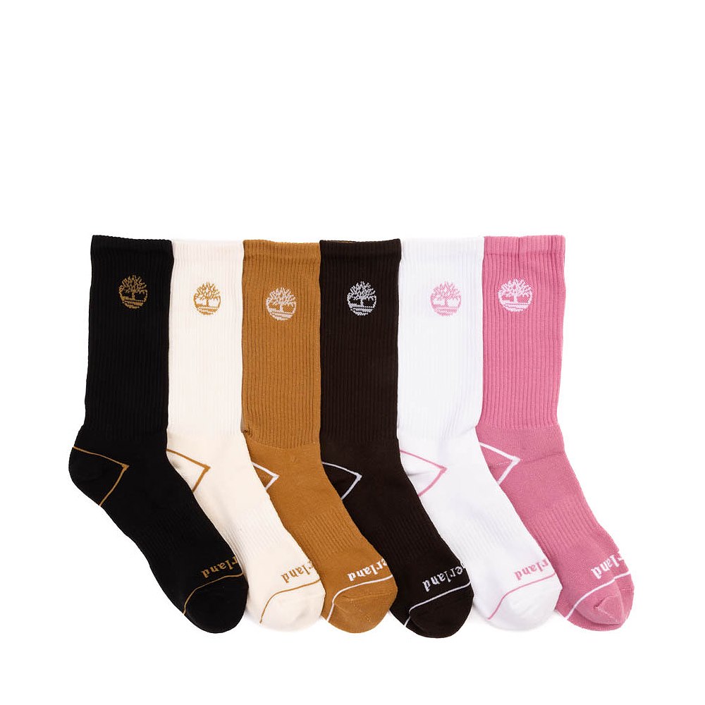 Womens Timberland Retro Tree Crew Socks 6 Pack - Black / White / Wheat / Beige / Pink