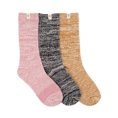 Main view of Womens Timberland Rag Wool Crew Socks 3 Pack - Wheat / Pink / Black