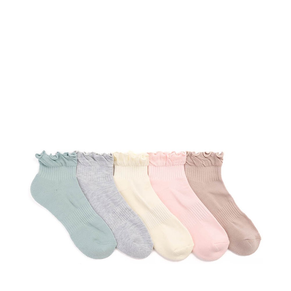 Womens Ruffle Top Quarter Socks 5 Pack - Multicolor