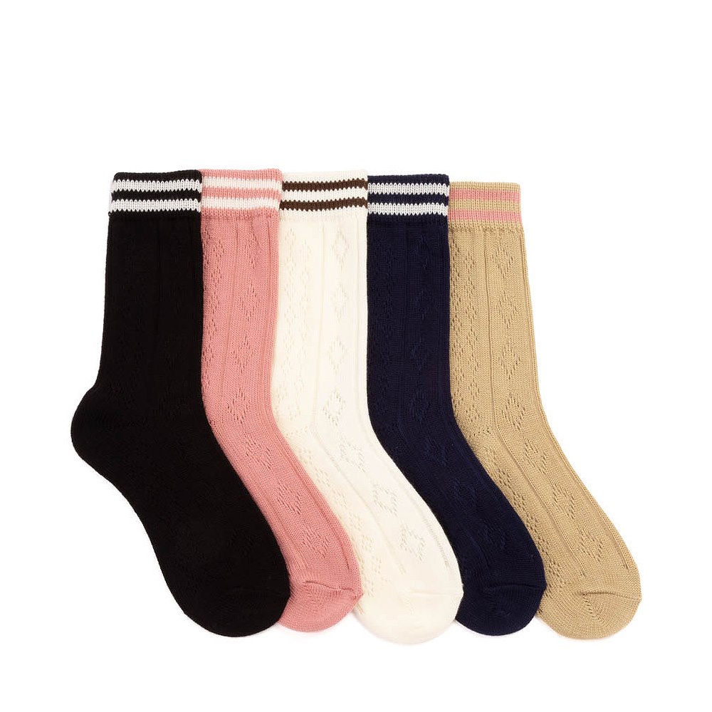 Womens Varsity Pointelle Crew Socks 5 Pack - Multicolor