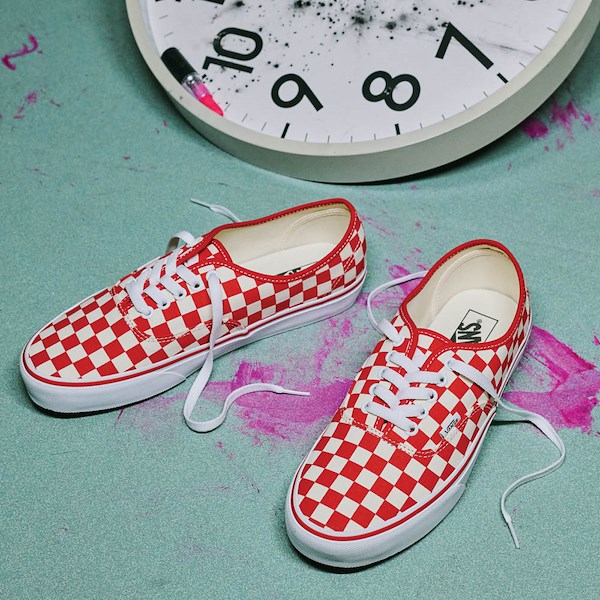 alternate view Vans Authentic Primary Checkerboard Skate Shoe - Racing Red / WhiteHERO