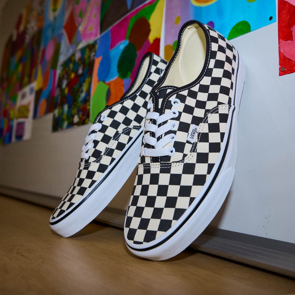 Vans Authentic Primary Checkerboard Skate Shoe - Black 