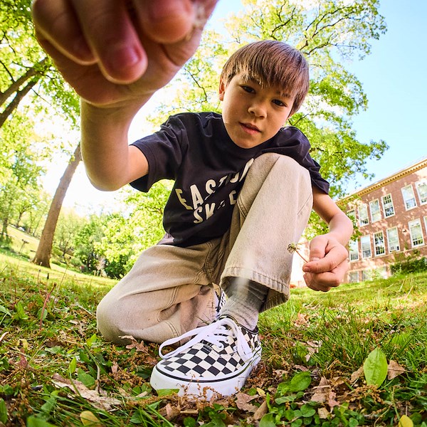 alternate view Vans Authentic Checkerboard Skate Shoe - Little Kid - Black / True WhiteALT1B