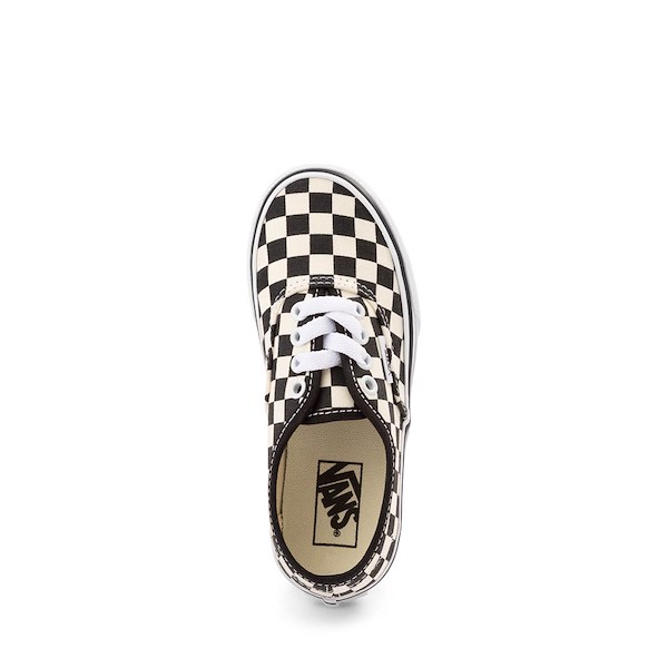 alternate view Vans Authentic Checkerboard Skate Shoe - Big Kid - Black / True WhiteALT2
