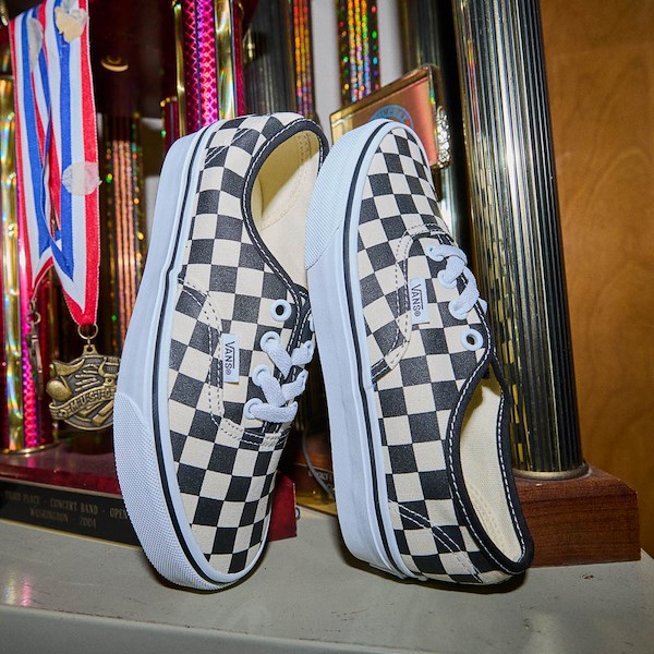 alternate view Vans Authentic Checkerboard Skate Shoe - Little Kid - Black / True WhiteHERO