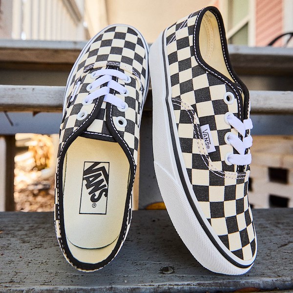 alternate view Vans Authentic Checkerboard Skate Shoe - Big Kid - Black / True WhiteHERO