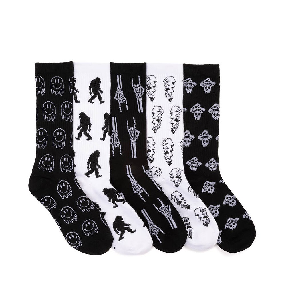 Icon Crew Socks 5 Pack - Big Kid - Black / White