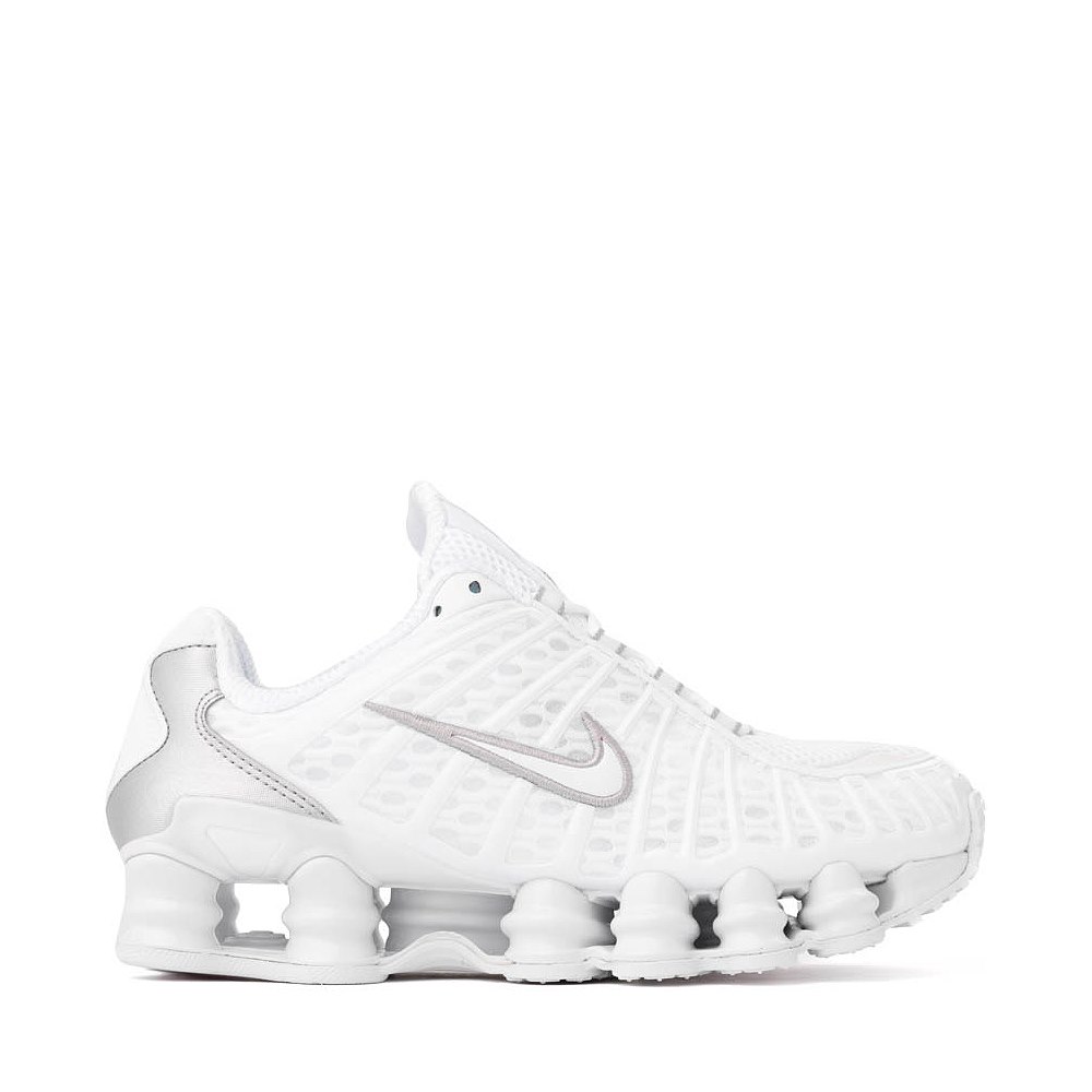 Womens Nike Shox TL Athletic Shoe - White / Metallic Silver / Max Orange / White