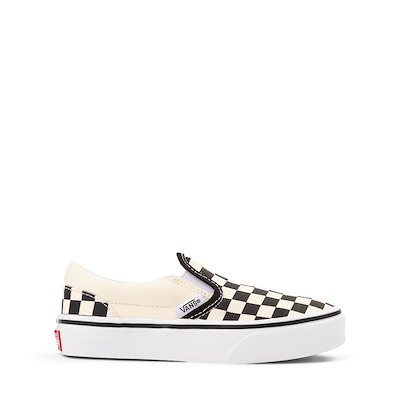 Main view of Vans Classic Slip-On Checkerboard Skate Shoe - Little Kid - Black / White
